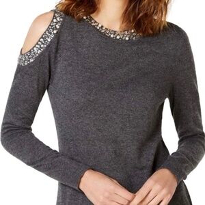 INC International Concepts  Charcoal Off-the-Shoulder Sweater